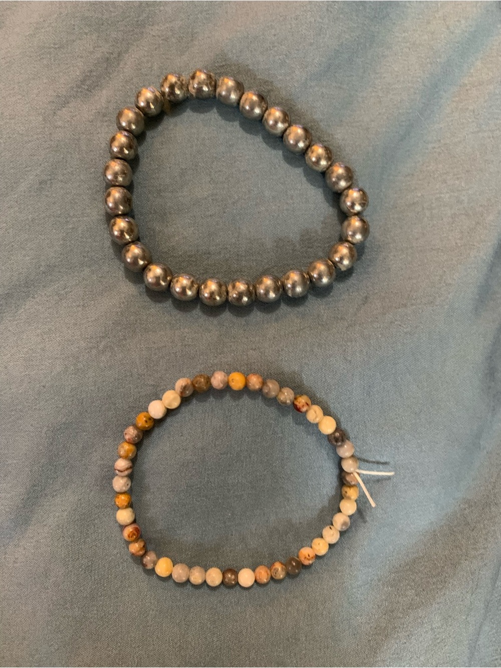 Set of Two Stackable Silver and Multicolor Stone Bead Stretch Bracelets